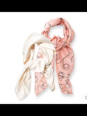 Lark & Ives Pink Floral & Cream Hair Scarves - 2 Pack